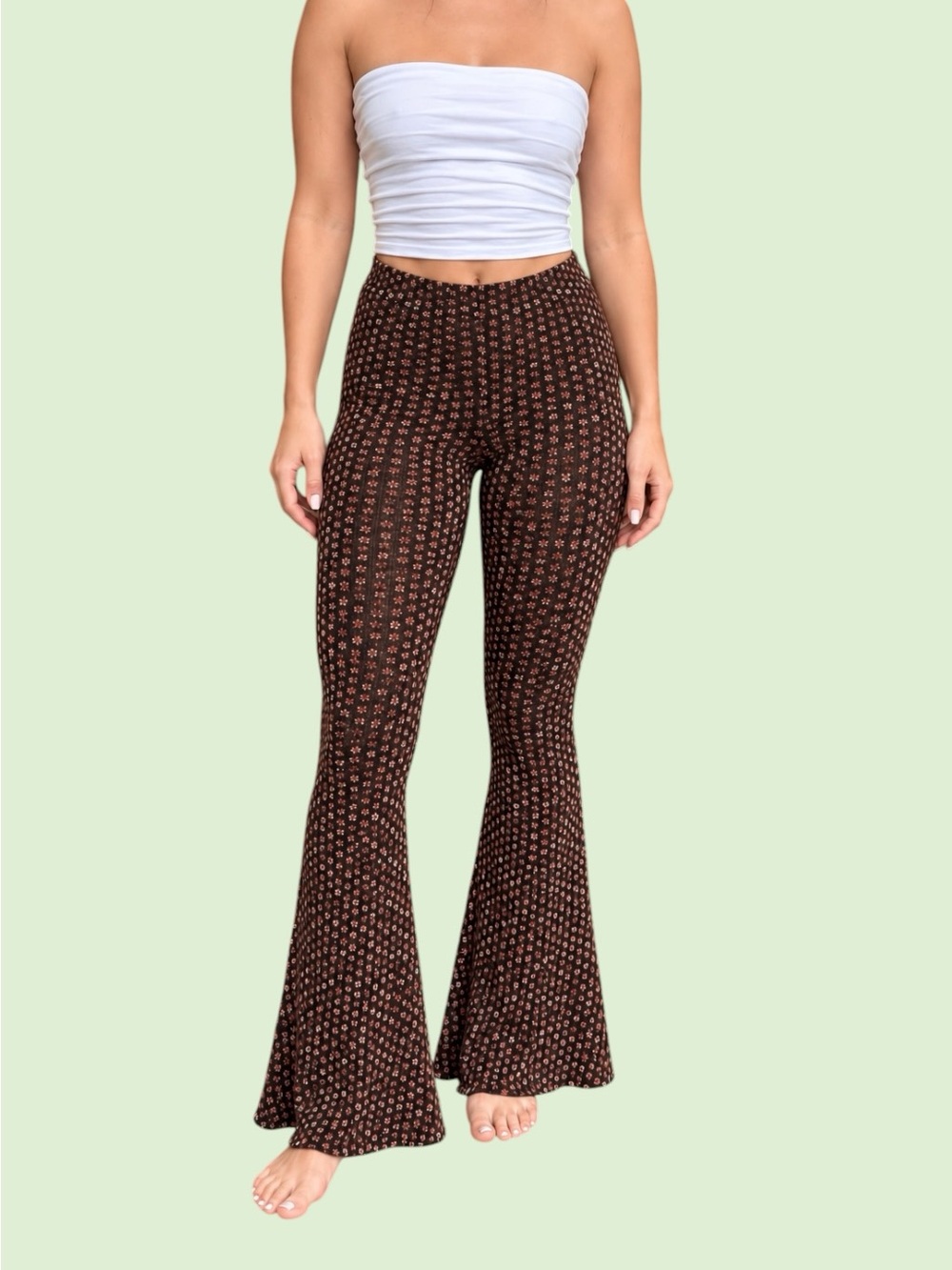 Free People Brown Floral Embroidered Flare Pants